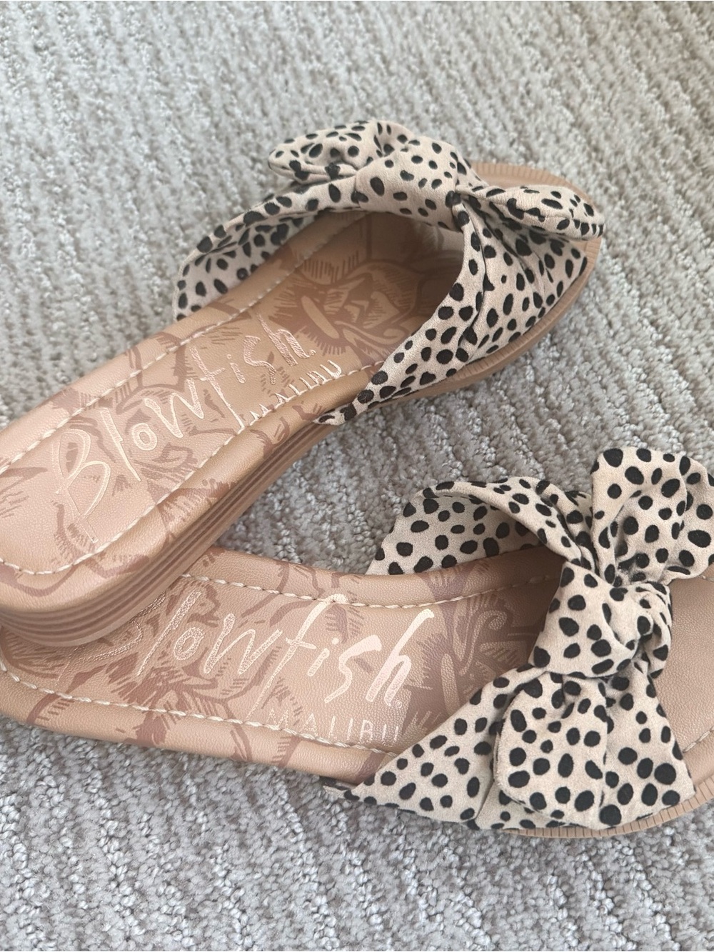 Blowfish Polka Dot Bow Slide Sandals in Beige and Black